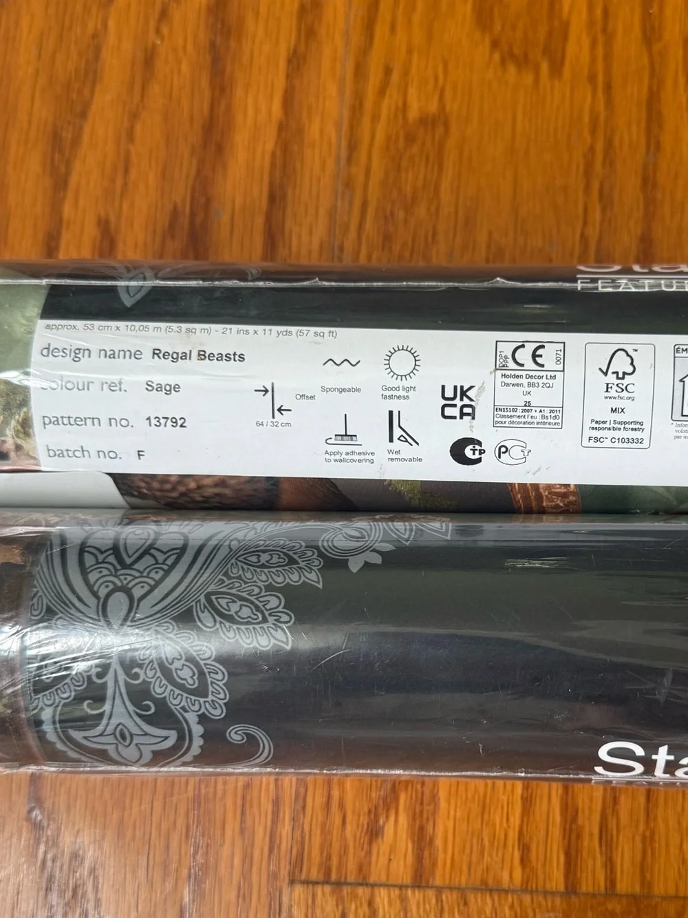 2 rolls Holden Wallpaper- Regal Beasts Sage Green Background, 56 sq ft, New!